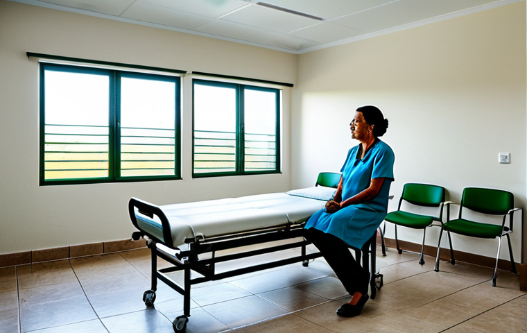 Modern Medical Clinic in Antigua**
"A bright and airy medical clinic waiting room in Antigua, featuring comfortable seating and modern medical equipment visible in the background. A fully clothed doctor is talking with a senior patient. Safe for work, appropriate content, fully clothed, professional medical setting, perfect anatomy, natural proportions, family-friendly."
**