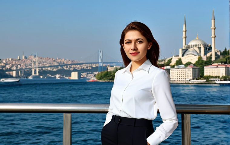**
"A successful businesswoman in a tailored black suit, white blouse, and modest jewelry, standing confidently in front of the Bosphorus with the Istanbul skyline in the background, fully clothed, appropriate attire, safe for work, perfect anatomy, natural proportions, professional photography, bright daylight."
**