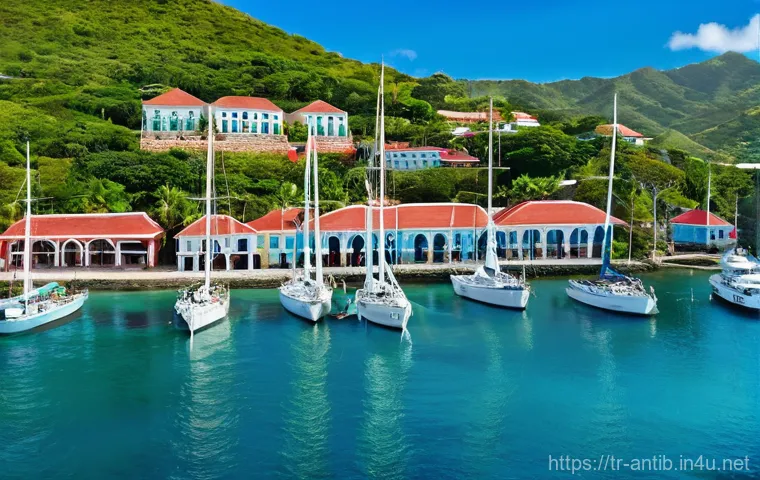 앤티가 바부다 국립 공원 - A breathtaking panoramic view of Nelson's Dockyard in English Harbour, Antigua, during a clear, sunn...