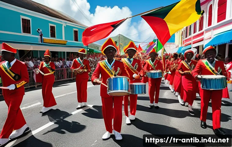 앤티가 바부다 독립 기념일 - **Antigua and Barbuda Independence Day Parade:**
A vibrant, high-angle shot of an energetic Inde...